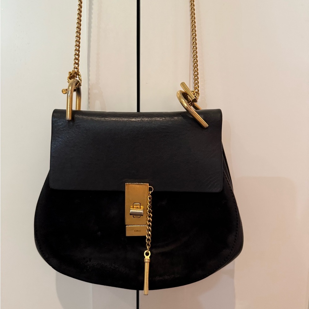 Chloe Drew Black Leather and Suede Saddle Bag